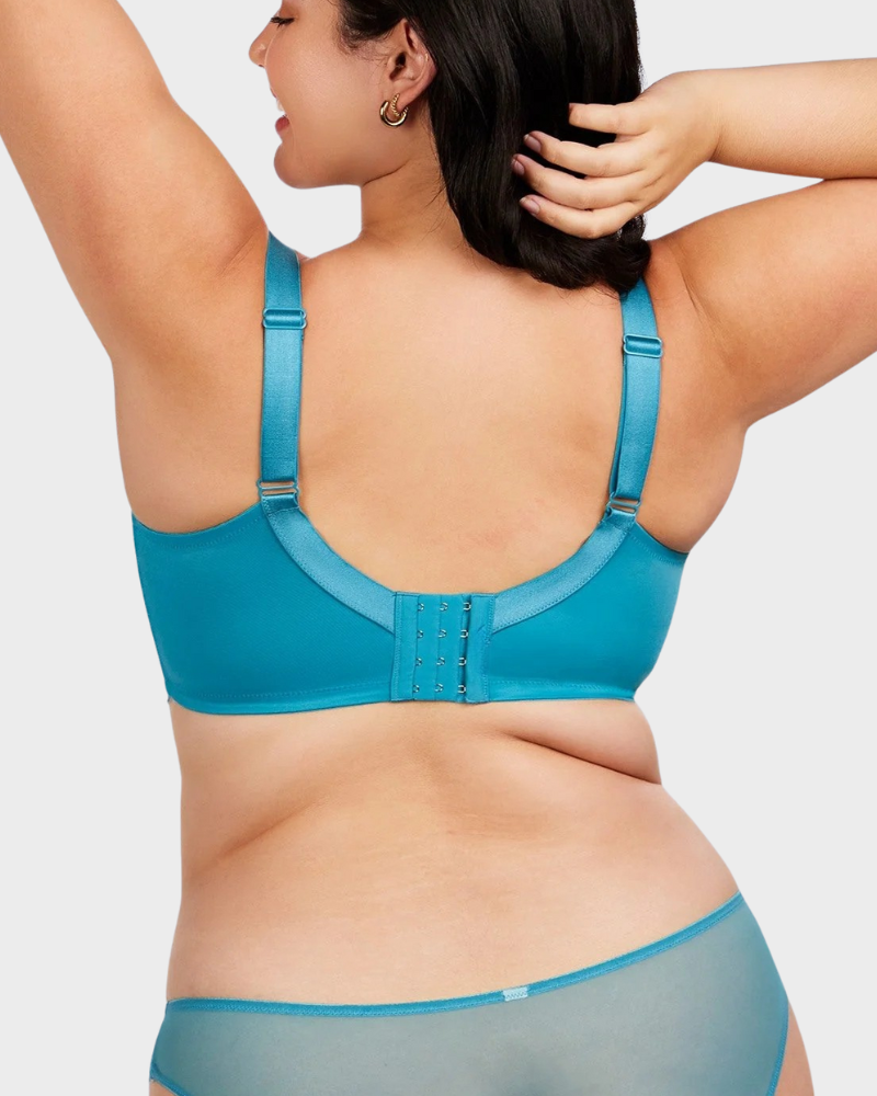 Sujetador Push-Up de Encaje Sin Forro con Aros de Comodidad - Azul