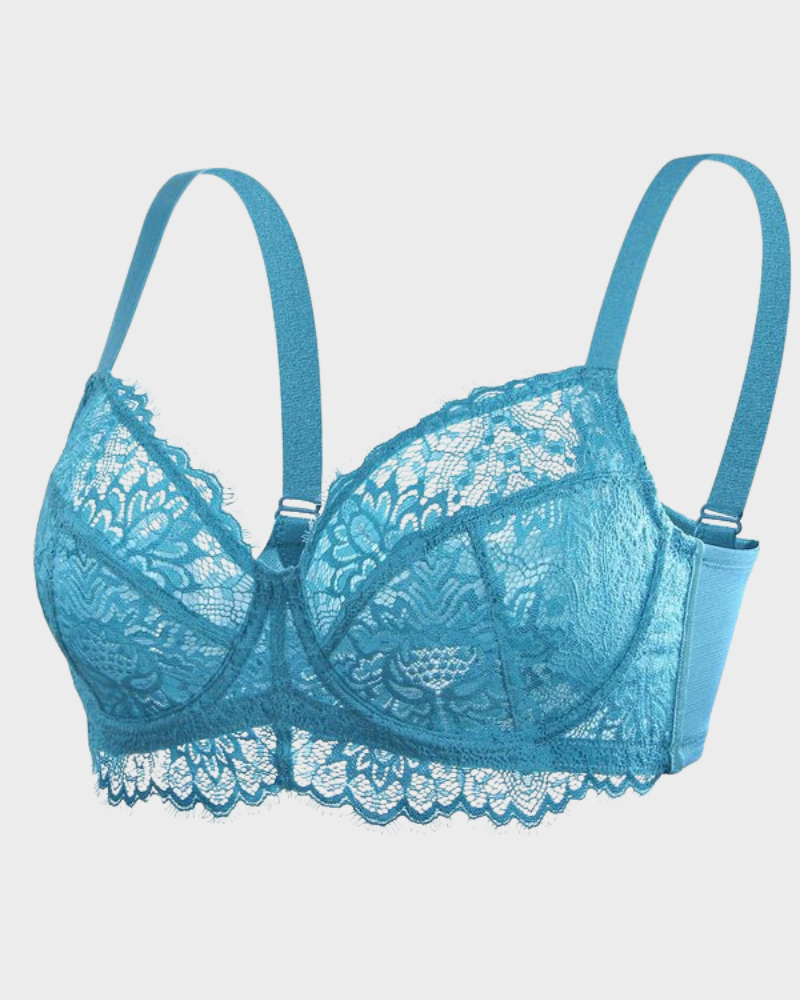Sujetador Push-Up de Encaje Sin Forro con Aros de Comodidad - Azul