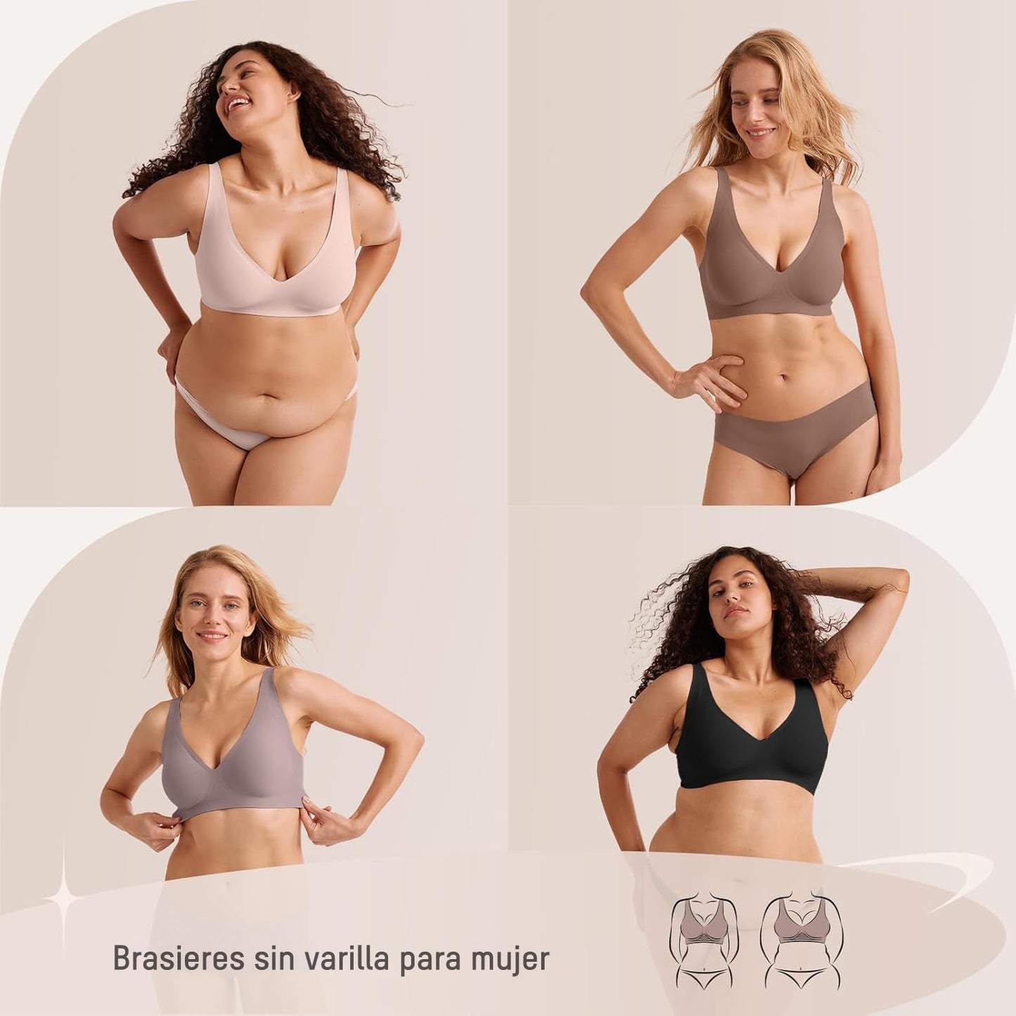 Brasier Talla Extra Sin Varilla – Deep V, Push-Up y Tirantes Anchos