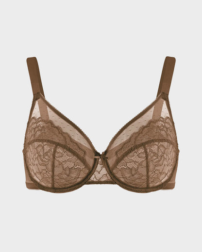 Sujetador Minimizer de Encaje con Cobertura Total - Pétalo-Café