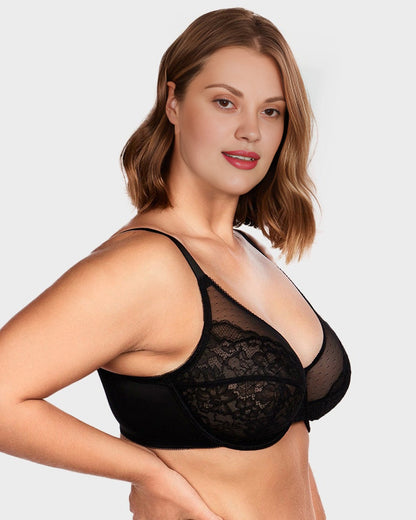 Sujetador Minimizer de Encaje con Cobertura Total - Pétalo-Café